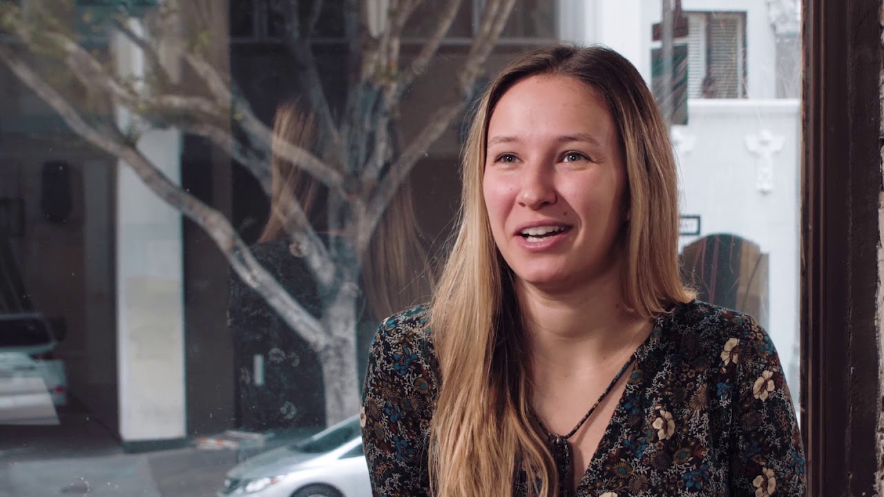 A patient speaking to camera on a Downtown Los Angeles street